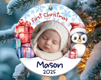 First Christmas Baby Ornament Design, Ornament Sublimation PNG, Personalized Baby Ornament Design, Photo Birth Info, Instant Download
