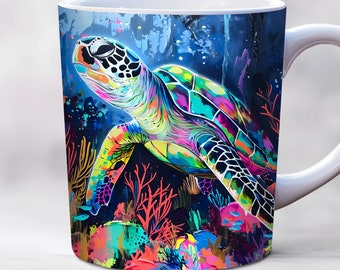 Sea Turtle Mug Wrap, 11oz And 15oz Mug Template, Mug Sublimation Design, Mug Wrap Template, Instant Digital Download PNG, Sea Life Mug Wrap