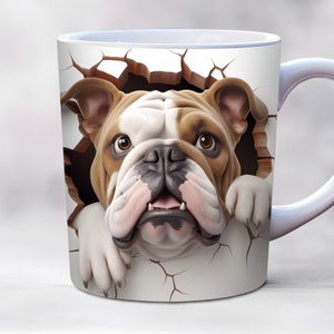 3D Bulldog Mug Wrap 11oz & 15oz Mug Template, Dog Mug Wrap, Mug Sublimation Design Mug Wrap Template PNG Instant Digital Download