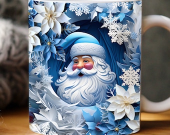 3d Santa Claus mug wrap, 3d Christmas mug wrap, sublimation design, 11oz and 15oz mug template, Winter mug wrap, holiday mug wrap