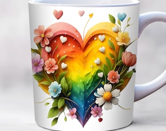 Heart Mug Wrap, Love Mug Wrap, Rainbow Mug Wrap, 11oz And 15 oz Mug Template, Birthday Mug Wrap,  Template, PNG, Floral Mug Wrap, Love You
