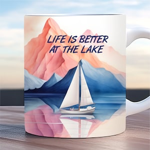Lake Vibes Mug Wrap, 11oz, 15oz Mug Template, Beach Mug Wrap, Mug Sublimation Design, Mug Wrap Template, Instant Digital Download PNG