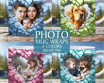 Add Photo Mug Wrap Bundle, 11oz, 15oz Mug Template, 3D Hole In a Mug Wrap, Sublimation Design, Mug Template, Instant Digital Download PNG