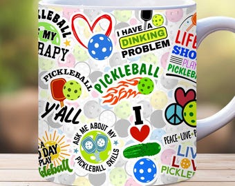 Pickleball mug wrap, 11oz and 15oz mug Template, sports mug wrap, sublimation design, mug wrap template, pickleball lover, pickelball gift