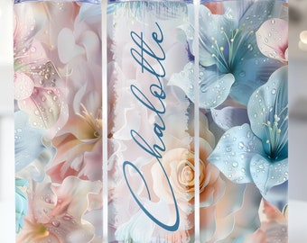 Pastel Flowers Add Name Tumbler Wrap, 20oz Skinny Tumbler PNG, Straight and Tapered Tumbler Wrap, Instant Download, Valentine Tumbler Wrap