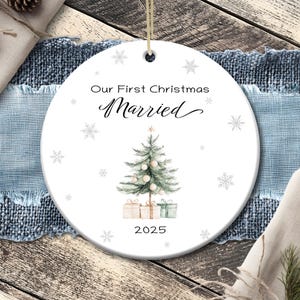 Our First Christmas Married 2025 Ornament PNG Sublimation, Mr and Mrs Ornament, Couples Ornament, Newlywed Ornament Gift image 4