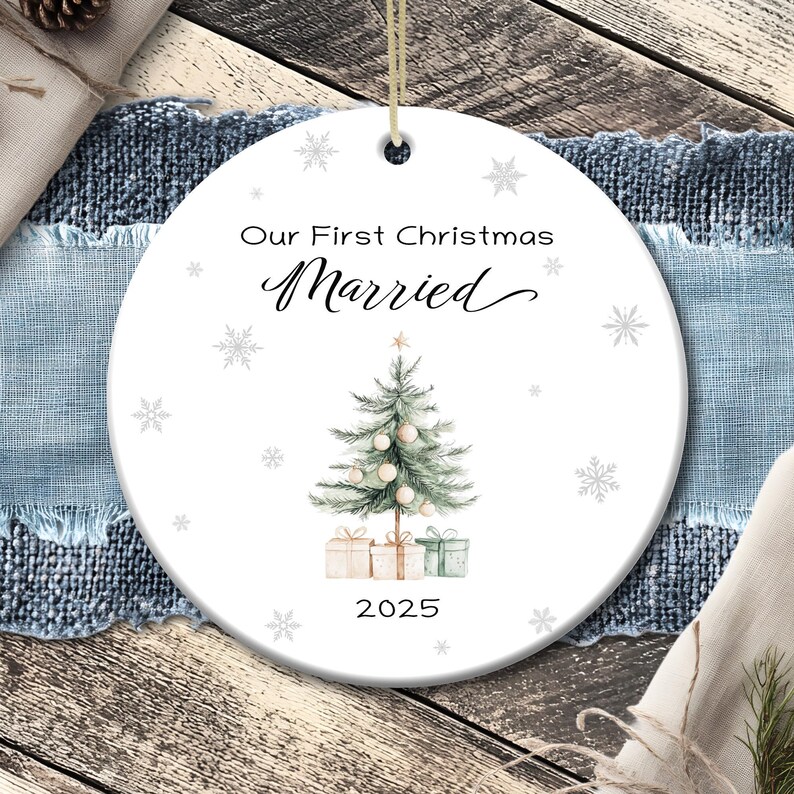 Our First Christmas Married 2025 Ornament PNG Sublimation, Mr and Mrs Ornament, Couples Ornament, Newlywed Ornament Gift image 4