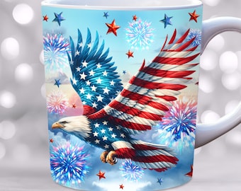 4th of July Mug Wrap, PNG, 11oz, 15oz Patriotic Mug Design, American Flag Mug Wrap, Eagle Mug Wrap, Digital Download