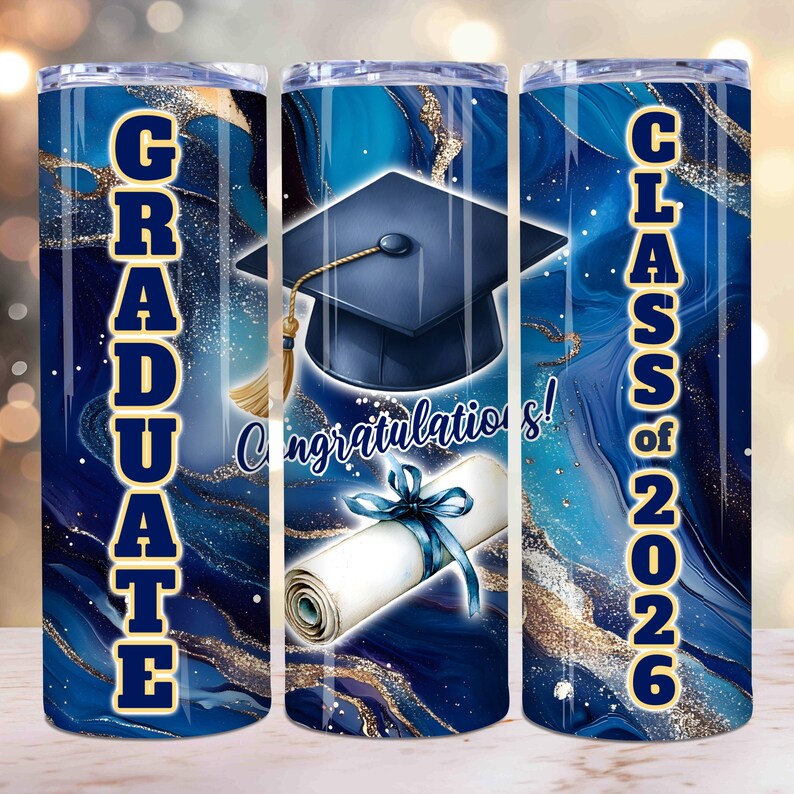 Envoltorio para vaso de graduación azul rey, envoltura para vaso de graduados de 2026, vaso delgado de 20 oz PNG, regalo de graduación, envoltura de regalo de graduación imagen 4
