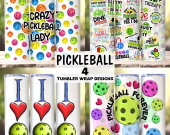Pickleball Tumbler Wrap Bundle, 20oz Skinny Tumbler PNG, Crazy Pickleball Lady Tumbler Wrap, I love Pickleball Tumbler Wrap