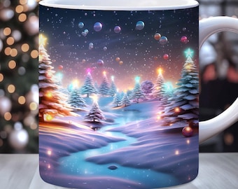 3d Christmas tree mug wrap png, 3d Christmas mug wrap, 11oz and 15oz mug Template, Winter mug wrap, mug sublimation design, holiday mug wrap