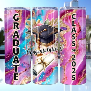 Pink Floral Graduation Tumbler Wrap, Graduate Class of 2025 Tumbler Wrap, 20oz Skinny Tumbler PNG, Graduation Gift Tumbler, Graduation gift