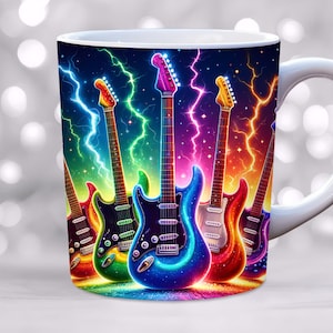 Electric Guitar Mug Wrap PNG, 11oz and 15oz Mug Template, Music Teacher Mug Wrap Sublimation Design, Music Mug Wrap, Music Mug Wrap