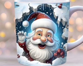3d Santa Claus mug wrap png, 3d Christmas mug wrap png, kids mug wrap, 11oz and 15oz mug template, Winter mug wrap, holiday mug wrap
