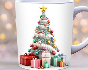 3DクリスマスツリーマグラップPNG、3Dクリスマスマグラップ、11オンスと15オンスのマグテンプレート、冬のマグラップ、マグ昇華デザイン、ホリデーマグラップ