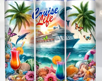 Cruise Life 20oz Tumbler Wrap, Sublimation Design Digital Download PNG, Sublimation Wrap, Tropical Tumbler Wrap, Hawaii, Beach Tumbler Wrap