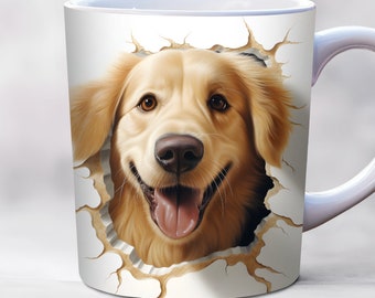3D Golden Retriever Mug Wrap 11oz & 15oz Mug Template, Dog Mug Wrap, Mug Sublimation Design Mug Wrap Template PNG Instant Digital Download