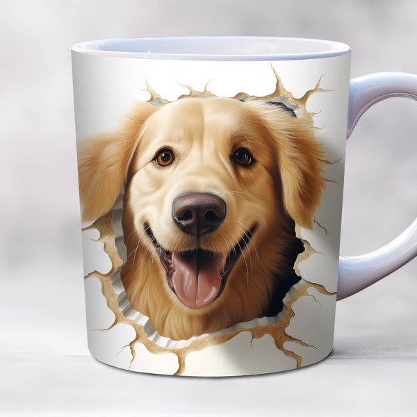 3D Golden Retriever Mug Wrap 11oz & 15oz Mug Template, Dog Mug Wrap, Mug Sublimation Design Mug Wrap Template PNG Instant Digital Download