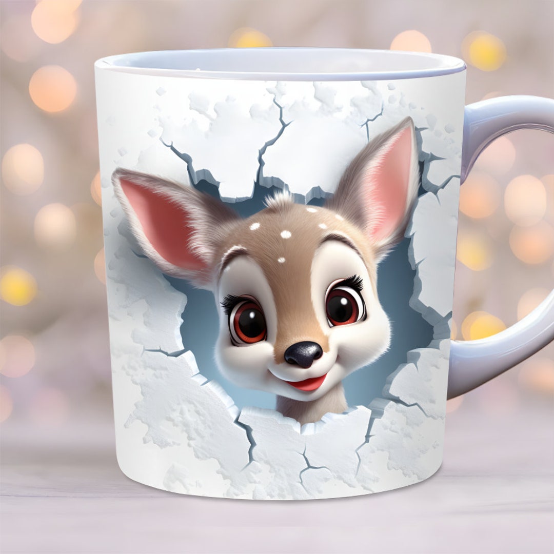 3d Cute Baby Reindeer Mug Wrap Png, 3d Christmas Mug Wrap Png, Animal ...