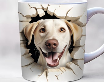 3D Labrador Retriever Wrap 11oz & 15oz Mug Template, Dog Mug Wrap, Mug Sublimation Design Mug Wrap Template PNG Instant Digital Download