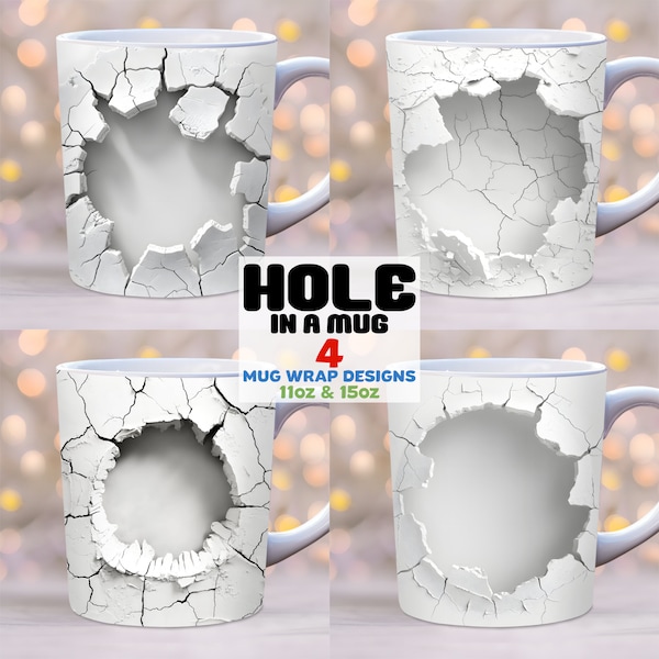 3D Cracked Wall Mug Wrap, 11oz, 15oz Mug Template, White Mug Wrap, Mug Sublimation Design, Mug Wrap Template, Instant Digital Download PNG,