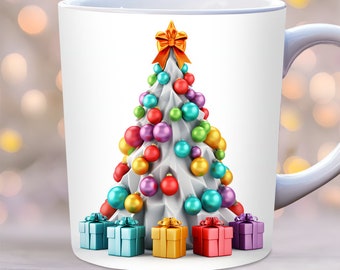 3DクリスマスツリーマグラップPNG、3Dクリスマスマグラップ、11オンスと15オンスのマグテンプレート、冬のマグラップ、マグ昇華デザイン、ホリデーマグラップ