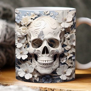 3D-mokomslag suiker schedel, 11oz en 15oz mok sjabloon, Halloween 3D mok sublimatie ontwerp, mok wrap sjabloon PNG instant digitale download