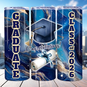 Envoltorio para vaso de graduación azul rey, envoltura para vaso de graduados de 2026, vaso delgado de 20 oz PNG, regalo de graduación, envoltura de regalo de graduación imagen 5