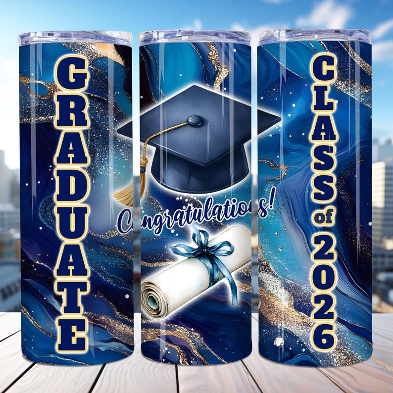 Envoltorio para vaso de graduación azul rey, envoltura para vaso de graduados de 2026, vaso delgado de 20 oz PNG, regalo de graduación, envoltura de regalo de graduación imagen 5