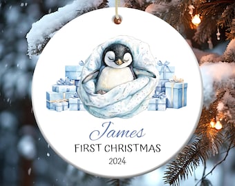 First Christmas Boy Christmas Ornament PNG, Personalized Baby Ornament Design, Customizable Add Name Ornament, New Mom Gift