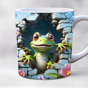 3d baby frog mug wrap, 11oz and 15oz mug wraps, hole in a wall mug wrap, mug sublimation design, animal mug wrap template png
