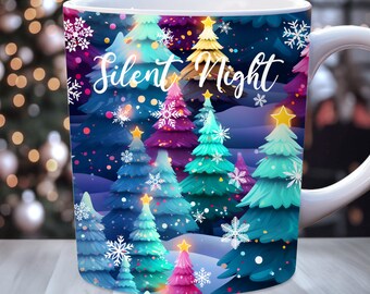 Emballage de tasse Silent Night, Emballage de tasse de Noël, Design par sublimation de tasse, Modèle de tasse de 11 oz et 15 oz, Emballage de tasse d'hiver, Emballage de tasse de vacances
