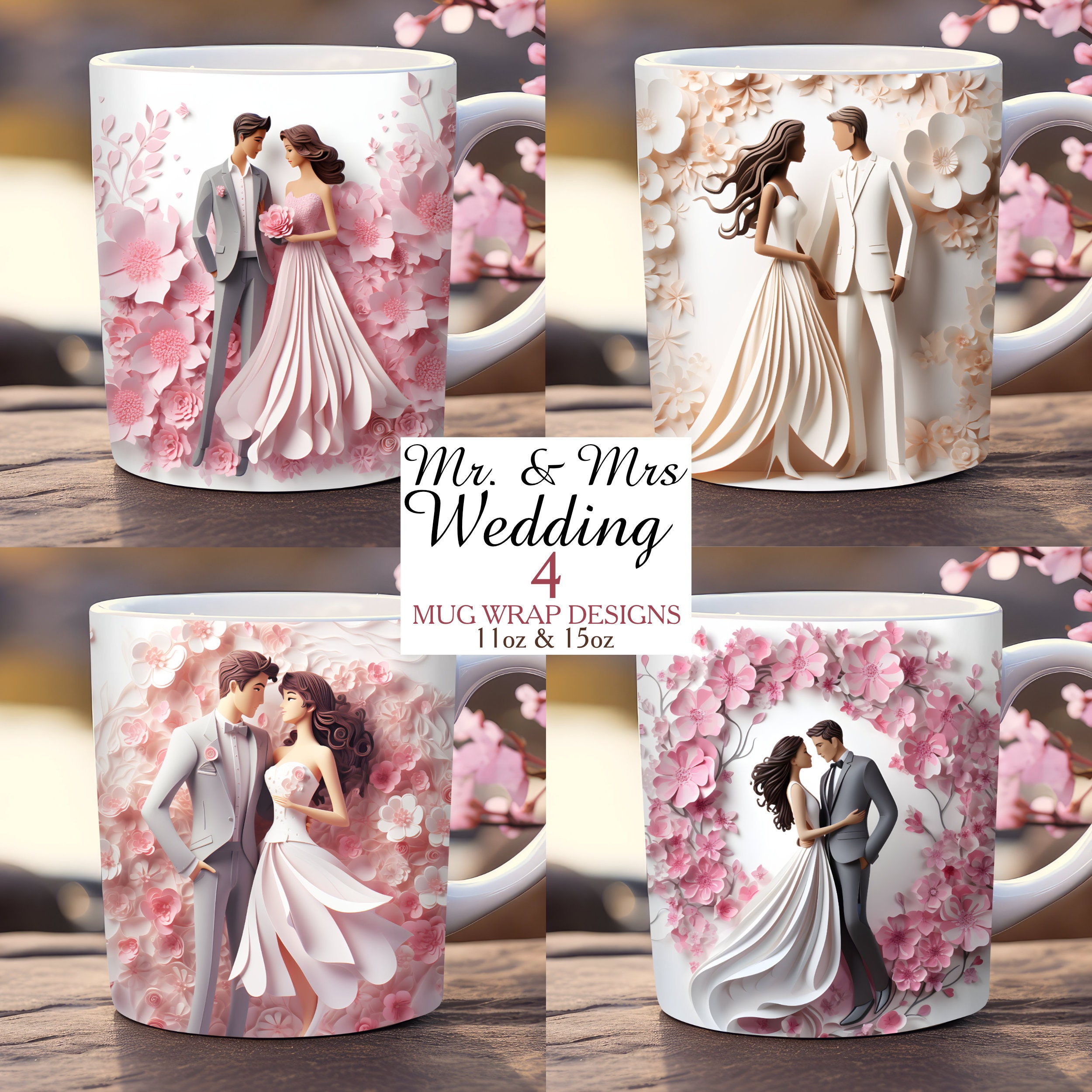 Lot d'emballage de tasse M. et Mme, modèle d'emballage de tasse de 11 oz et 15 oz PNG, téléchargement numérique instantané, sublimation de tasse, emballage de tasse de mariage, emballage de tasse d'amour