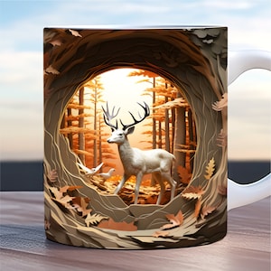 3d Deer Mug Wrap, 11oz, 15oz Mug Template, Animal Mug Wrap, Nature Mug Wrap, Camping Mug Wrap, Instant Digital Download, Deer Sublimation