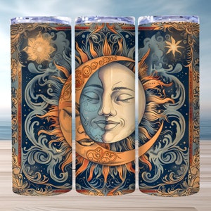 Sun Moon Tumbler Wrap PNG, Sublimation Digital Download, 20oz Skinny Tumbler Design, Instant Digital Download, Mystical Zodiac Tumbler Wrap