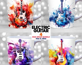 Zestaw opakowań na kubki z gitarą elektryczną, szablon opakowania na kubki 11 uncji i 15 uncji w formacie PNG, natychmiastowe pobranie cyfrowe, sublimacja kubków, kubek dla nauczyciela gry na gitarze