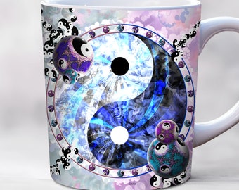 Yin Yang Mug Wrap, 11oz, 15oz Mug Wraps, Yoga Mug Wrap, Mug Sublimation Design, Meditation Mug Wrap, Spiritual Mug Wrap, Mug Template PNG