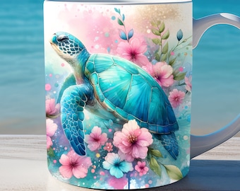 Sea Turtle Mug Wrap, 11oz And 15oz Mug Template PNG, Mug Sublimation Design, Mug Wrap Template, Instant Digital Download, Sea Life Mug Wrap
