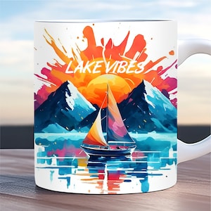 Lake Vibes Mug Wrap, 11oz, 15oz Mug Template, Beach Mug Wrap, Mug Sublimation Design, Mug Wrap Template, Instant Digital Download PNG