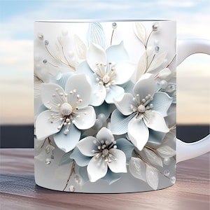 3d Diamond Silk Flowers Mug Wrap, 11oz and 15oz Mug Template, Floral Mug Wrap Sublimation Design, 3D Flower Mug Wrap, Summer Mug Wrap