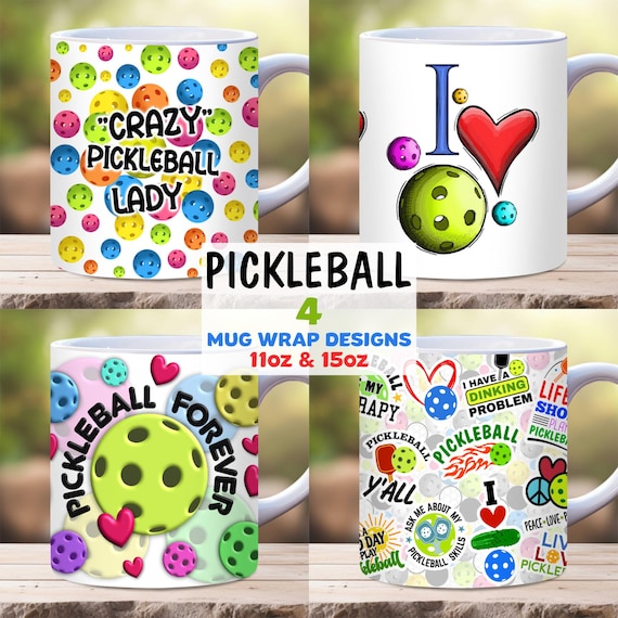 Pickleball Mug Wrap Bundle, 11oz and 15oz mug sublimation PNG, Crazy Pickleball Lady Mug Wrap, Pickleball Lover Mug Wrap, Pickleball Gift
