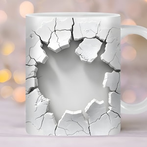 Tazza con parete incrinata 3D, modello da 11oz e 15oz, tazza bianca, design per sublimazione della tazza, modello per tazza, download digitale istantaneo PNG,