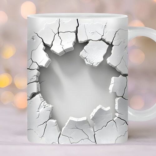 3D Cracked Wall Mug Wrap, 11oz, 15oz Mug Template, White Mug Wrap, Mug Sublimation Design, Mug Wrap Template, Instant Digital Download PNG,