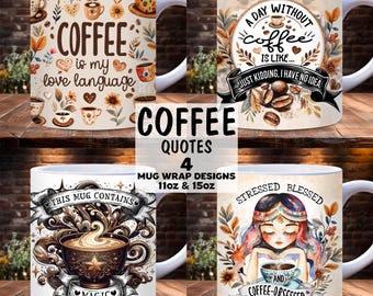 Coffee Addict Mug Wrap Bundle, 11oz and 15oz PNG Sublimation Template, Coffee Lover Mug Wrap, Funny Coffee Quote, Coffee gift Mug Wrap