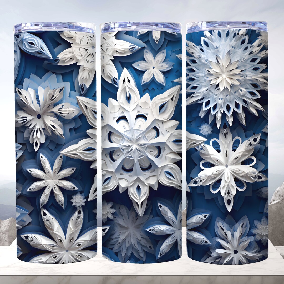 3d Snow Flakes 20 Oz Skinny Tumbler Wrap, Christmas Tumbler Wrap ...