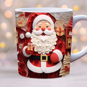 3d Santa mug wrap png, 3d Christmas mug wrap, 11oz and 15oz mug Template, Winter mug wrap, mug sublimation design, holiday mug wrap
