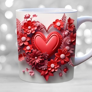 Valentinstag Becherverpackung, PNG, 11 Unzen und 15 Unzen Becherdesign, Valentinstag Becherverpackung, Liebe Becherverpackung, Herzbecherverpackung, Hochzeit Becherverpackung, Blumenbecher