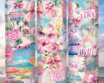 Pink Coquette Collage Tumbler Wrap 20oz PNG, Seamless Sublimation Design, Girly Pink Bows, Girly Girl Style, Coquette Aesthetic Tumbler Wrap