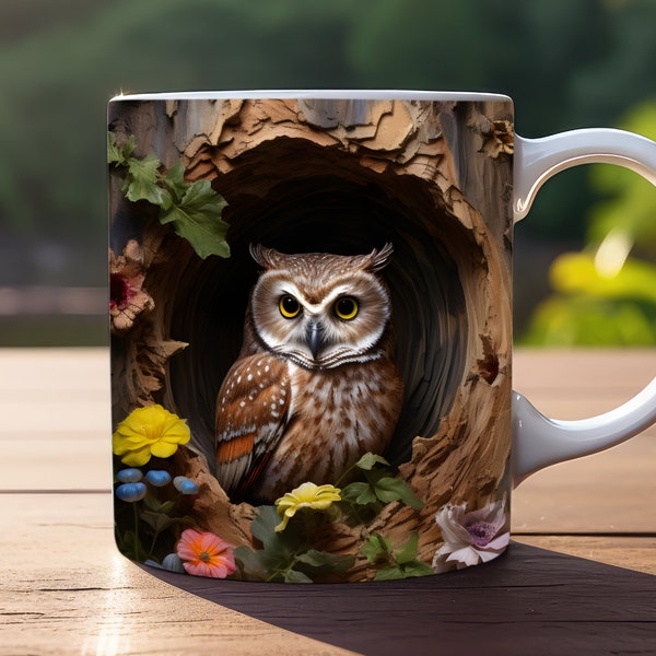 3d cute baby owl mug wrap, 11oz and 15oz mug Template, mug sublimation design, mug wrap template, coffee mug png, baby bird mug wrap, png