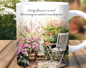 Tazza da giardinaggio, tazza da fiore PNG, modello per tazza da 11 e 15 once, tazza da amante delle piante, design a sublimazione, tazza da fattoria